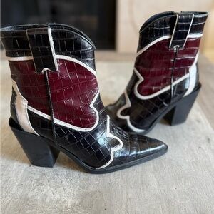 ZARA LEATHER HEELED COWBOY ANKLE BOOTS MULTICOLOURED USA 7 / 37 NOBOX